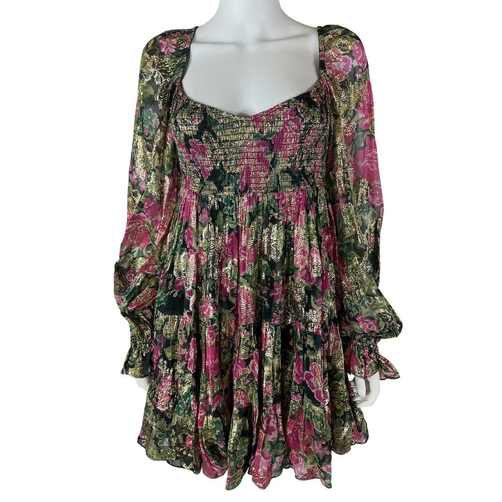 Hemant And Nandita Metallic Gold Multi Kilim Dress Size M - Picture 2 of 4